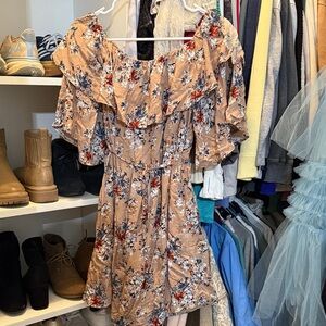 Listicle Tan Floral Mini Dress